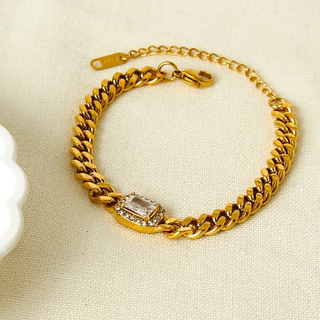 1 Stück luxuriöse klassische Kette, rechteckig, Edelstahl, Zirkonia, Damen-Kettenarmbänder 2