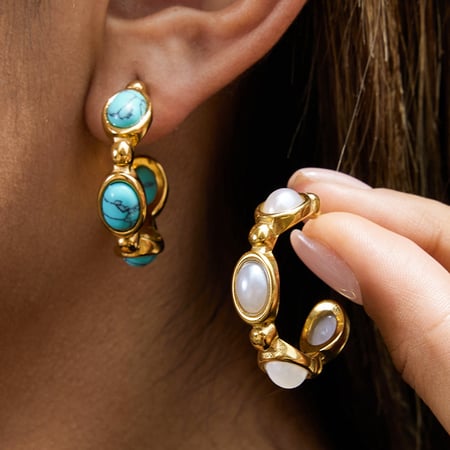 1 par de elegantes pendientes de aro de acero inoxidable dorados con forma de círculo de piedra natural para mujer