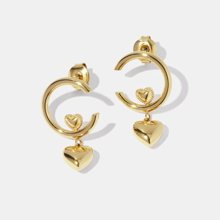 Hartvormige oorbellen van roestvrij staal met gouden hanger