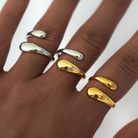 1 Stück einfache Statement-Ringe aus Edelstahl in Tropfenform in Goldfarbe 2