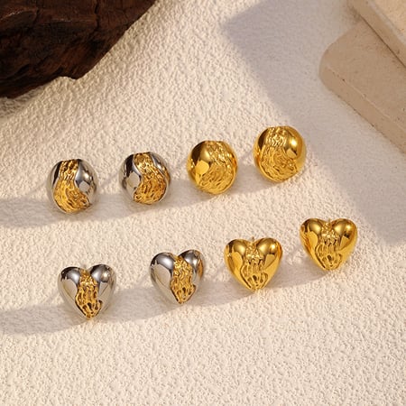 1 paire de boucles d&#39;oreilles à tige en acier inoxydable en forme de cœur, couleurs mélangées 2