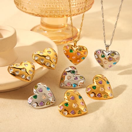 1 Stück romantische süße Herz Edelstahl Zirkon Damen Schmuck Sets 2
