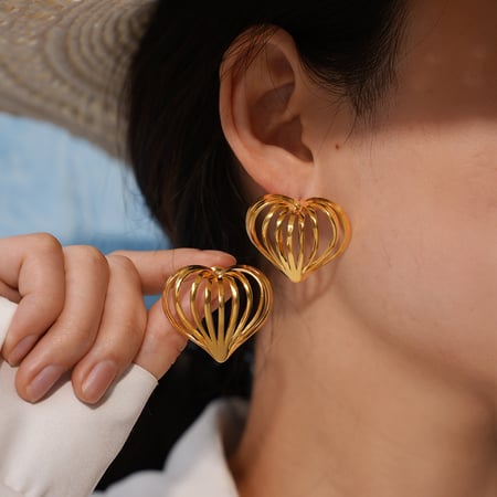 1 Pair Simple  Casual Heart Stainless Steel   Gold Color Women's Stud Earrings 2