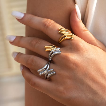 Bague décontractée en acier inoxydable de forme irrégulière, couleur or, 1 pièce