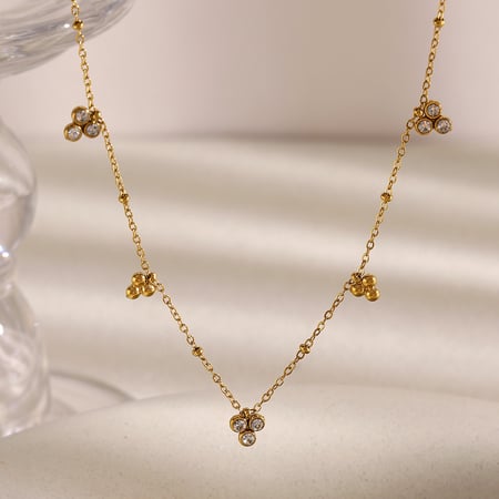 Collier simple et élégant en acier inoxydable doré pour femme, motif floral 2