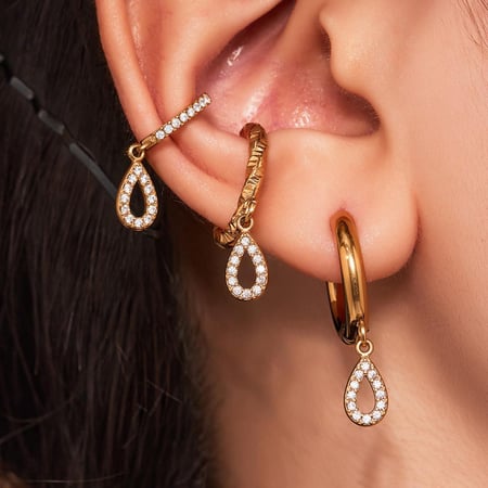 1 Paar schicke Tropfen-Ohrringe aus Edelstahl in Goldfarbe mit Zirkonia für Damen 2