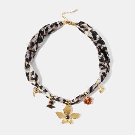 Flower Stainless Steel Leopard Print Pendant Necklace 2