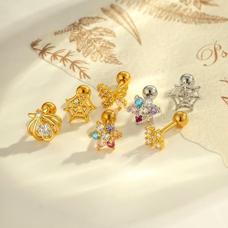 1 Adet Çiçek Bakır Altın Rengi Zirkonyum Piercing Küpe 2