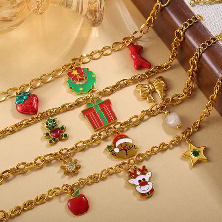 1 Parça Noel Paslanmaz Çelik Altın Renkli Charm Bilezik 2