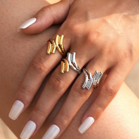 Bague décontractée en acier inoxydable de forme irrégulière, couleur or, 1 pièce 2