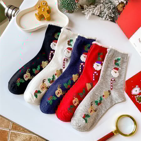 1 Paar klassische, schöne Damensocken aus Baumwolle mit Weihnachtsmannmotiv 2