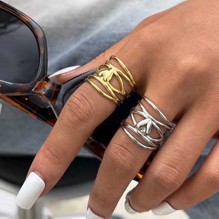 Anillos llamativos de acero inoxidable para mujer, diseño de corazón, estilo retro, irregular, simple, 1 unidad