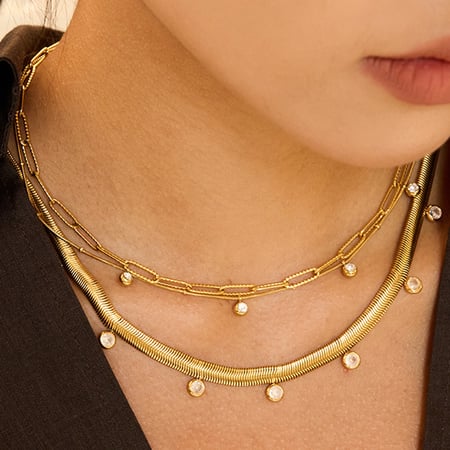 1 Piece Elegant Lines Stainless Steel Gold Color Women's Pendant Necklaces