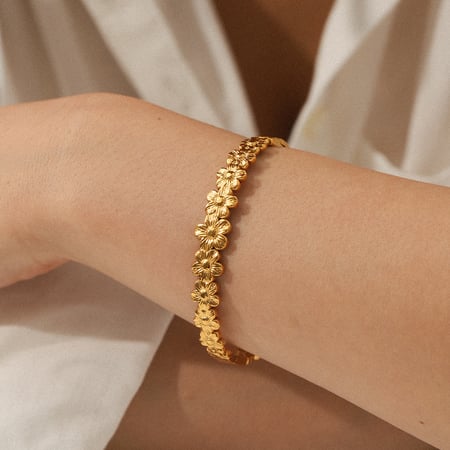 Braccialetti da donna semplici in acciaio inossidabile color oro con fiore quotidiano, 1 pezzo 2