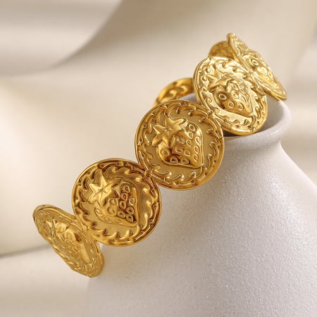 1 pulsera de acero inoxidable color dorado con diseño de fresa para mujer 2
