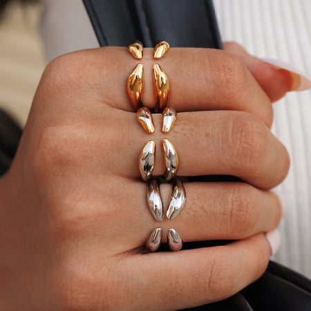 Anillos llamativos de acero inoxidable dorados con forma irregular simple para mujer, 1 pieza 2