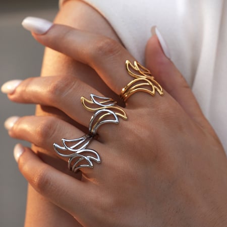 1 stuk casual onregelmatige vorm roestvrij staal goudkleurige statement ringen 2