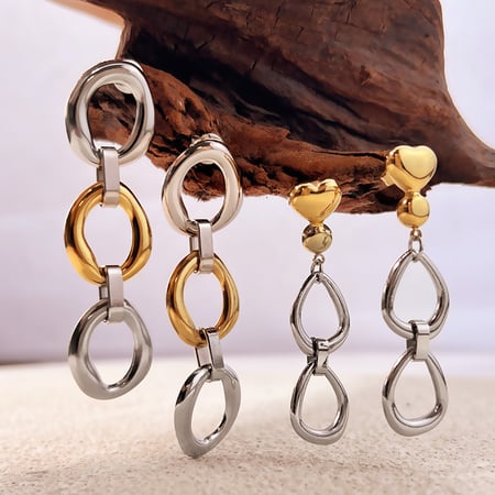 1 paire de boucles d'oreilles pendantes classiques en acier inoxydable couleur or 2