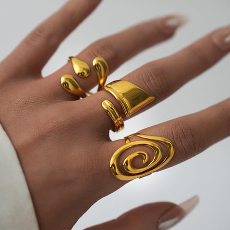 Anillos llamativos de acero inoxidable en color dorado con forma irregular simple de 1 pieza 2