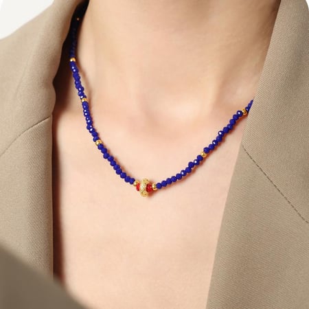 1 pezzo di perline di pietra naturale squisite in acciaio inossidabile color oro, collane di perline da donna 2
