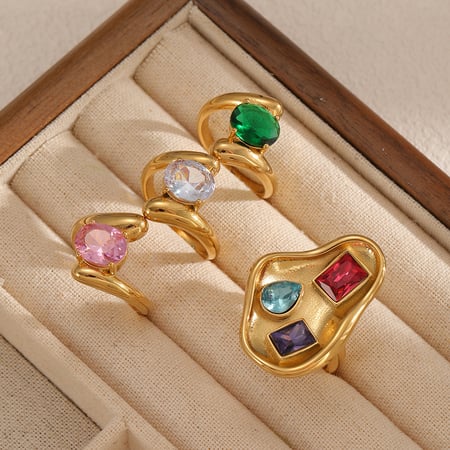 Anelli geometrici con pietre preziose da donna della serie policroma da 1 pezzo 2