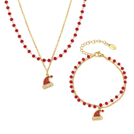 Weihnachtsmannmütze Edelstahl Gold Farbe Zirkon Damen Schmuck Sets