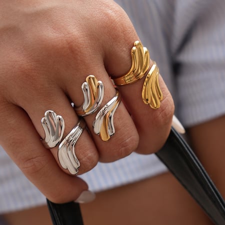 Anillos llamativos de acero inoxidable dorados con forma irregular informal de 1 pieza