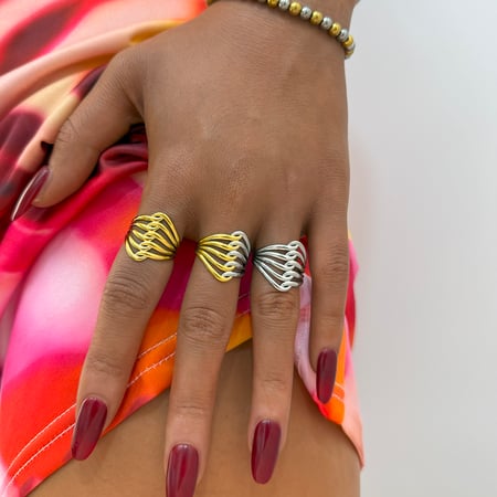 Anillos llamativos de acero inoxidable para mujer, de 1 pieza, con forma irregular y simple. 2