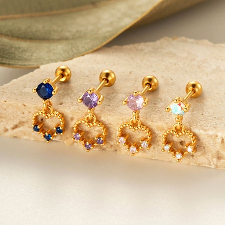 Boucle d&#39;oreille piercing en forme de cœur en cuivre doré et zircon 2