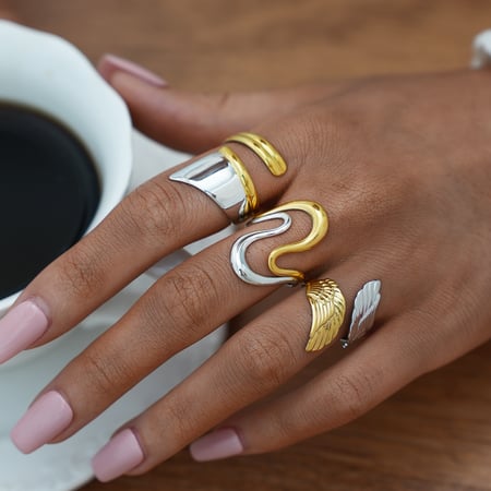 1 Stück Retro Mixed Gold Farbe und Silber Farben Flügel Edelstahl Damen Statement Ringe