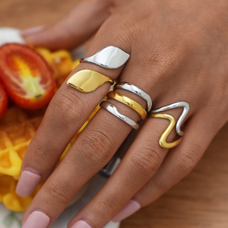 1 pezzo di anelli da donna in acciaio inossidabile color oro e argento misti 2