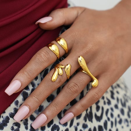 1 stuk eenvoudige dagelijkse onregelmatige vorm roestvrij staal goudkleurige dames statement ringen 2