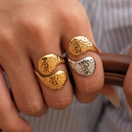Bague simple en acier inoxydable pour femme, motif marteau, forme irrégulière 2