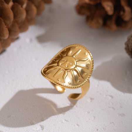 1 stuk Retro Sun roestvrijstalen statement ring 2