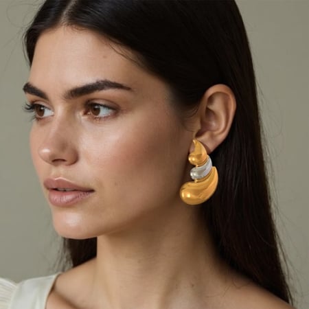 1 pezzo di orecchini a bottone da donna in acciaio inossidabile color oro e argento misti