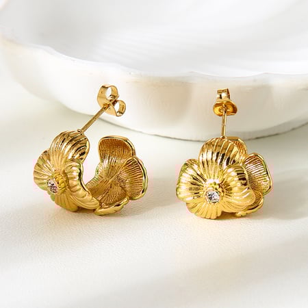 1 par de elegantes pendientes de aro de acero inoxidable con diseño de patchwork de flores para mujer