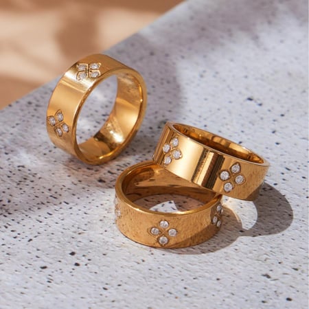 1 pezzo delicato fiore in acciaio inossidabile color oro zircone anelli da donna con pietre preziose 2