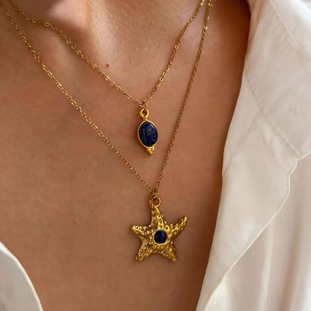 1 collar con colgante de piedra natural color dorado con forma de estrella de mar 2