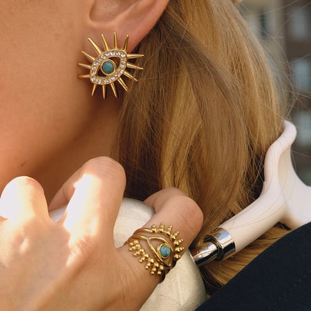 Retro Teufelsauge Edelstahl Gold Farbe Calaite Damen Schmuck Sets 2