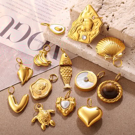 1 pieza de colgante DIY de acero inoxidable de color dorado