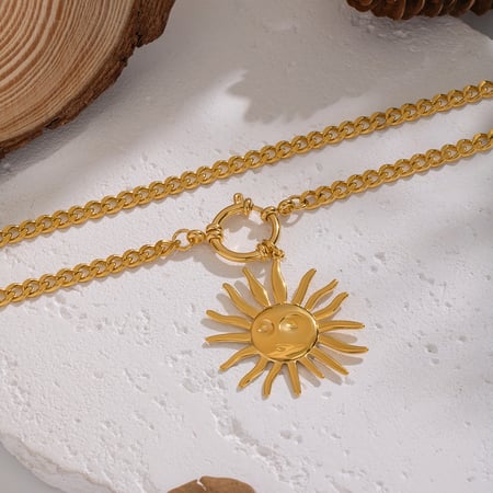 1 stuk Sun roestvrijstalen goudkleurige hangerketting