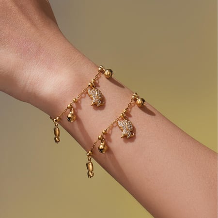 Delicados y lindos conjuntos de joyas para mujer con circonitas de color dorado y acero inoxidable con cachorro