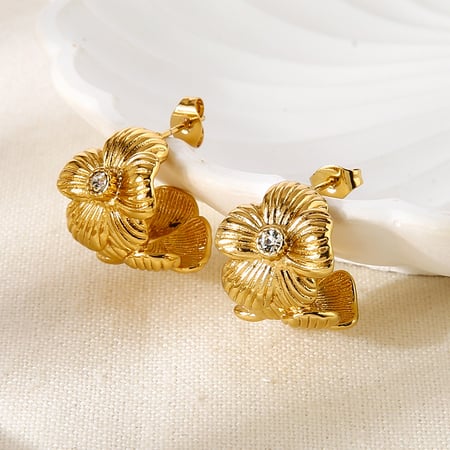 1 par de elegantes pendientes de aro de acero inoxidable con diseño de patchwork de flores para mujer 2