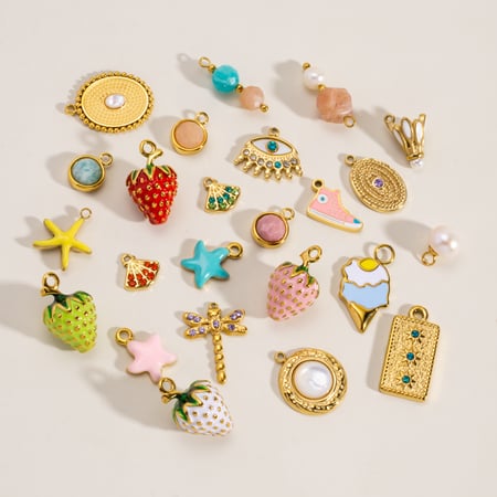 Pendentif 3D en forme d&#39;étoile de mer et de fraises en acier inoxydable couleur or pour femme
