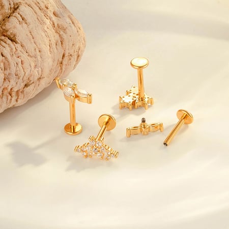 Boucles d&#39;oreilles perçantes élégantes en forme de fleur, couleur cuivre et or, zircone, pour femme, 1 pièce