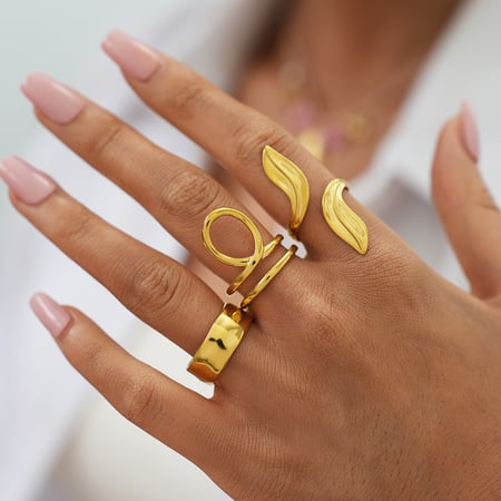 1 pezzo di anelli da donna in acciaio inossidabile color oro con forma irregolare a forma di foglia 2