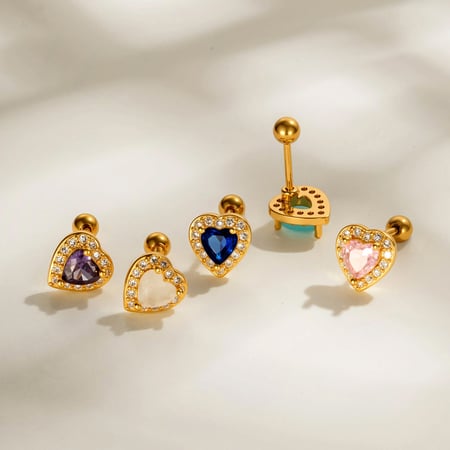 Boucle d&#39;oreille piercing en forme de cœur en cuivre doré et zircon 2