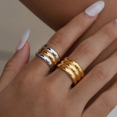 1 stuk klassieke strip roestvrij staal goud- en zilverkleurige statement ringen