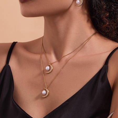 Klassieke Star&Moon roestvrijstalen sieradenset met gouden zirkonia voor dames 2