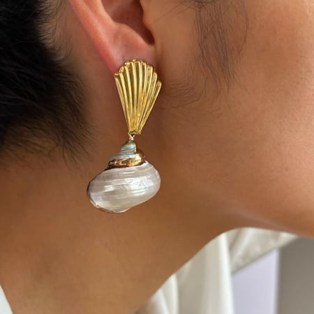 1 paire de boucles d&#39;oreilles pendantes coquillages couleur or 2